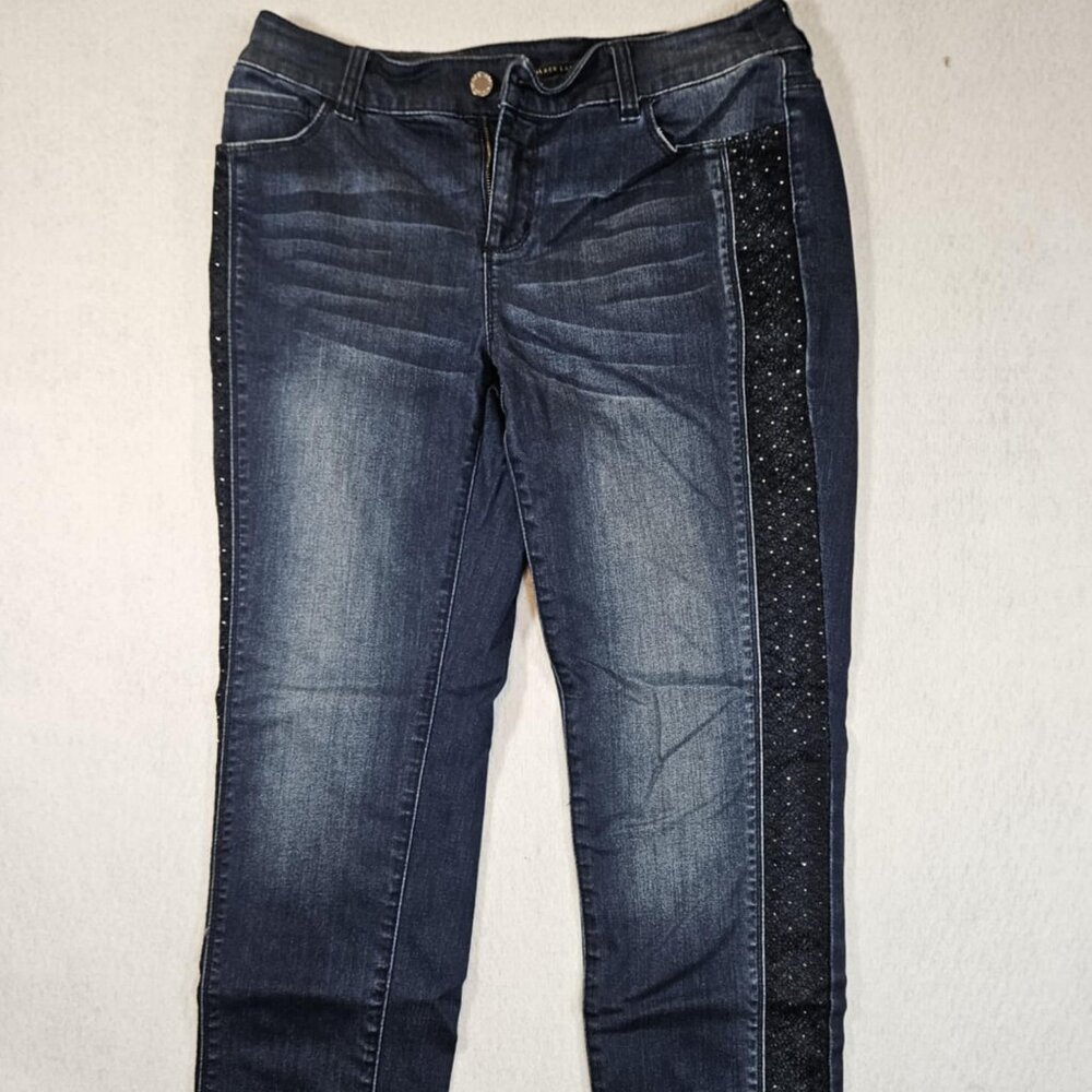 Chico's Black Label Ankle Jeans with lace detail and rhinestones Size 0